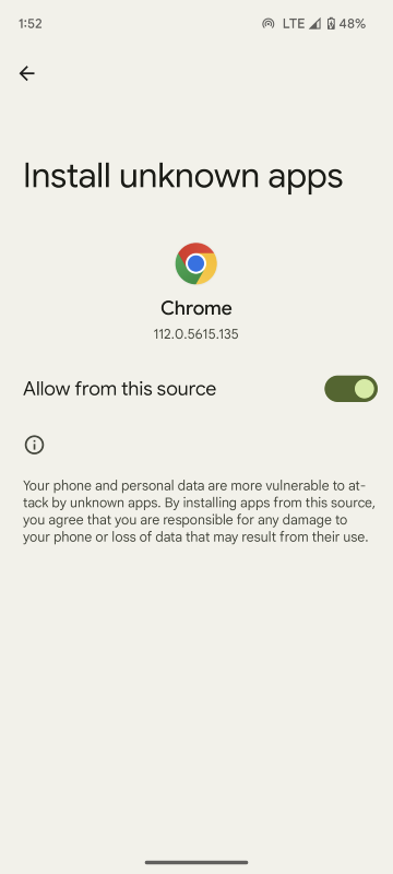 Chrome Unknown Sources option